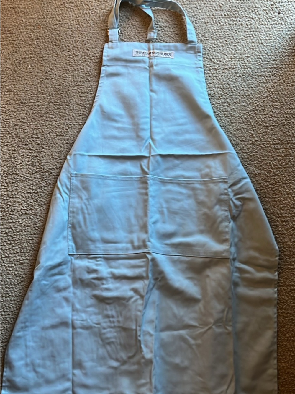 Williams Sonoma Pale Blue Cotton Kitchen Apron with Double Front Pockets